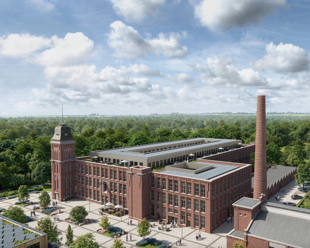 Alte Spinnerei in Rheine - Luftblick Architekturvisualisierung von Formgrafik